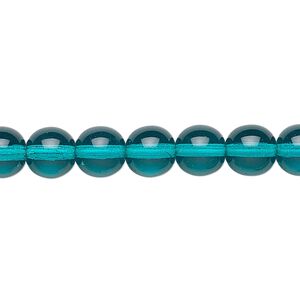 Bead, Preciosa, Czech glass druk, transparent dark aqua green, 8mm round. Sold per 15-1/2" to 16" strand.