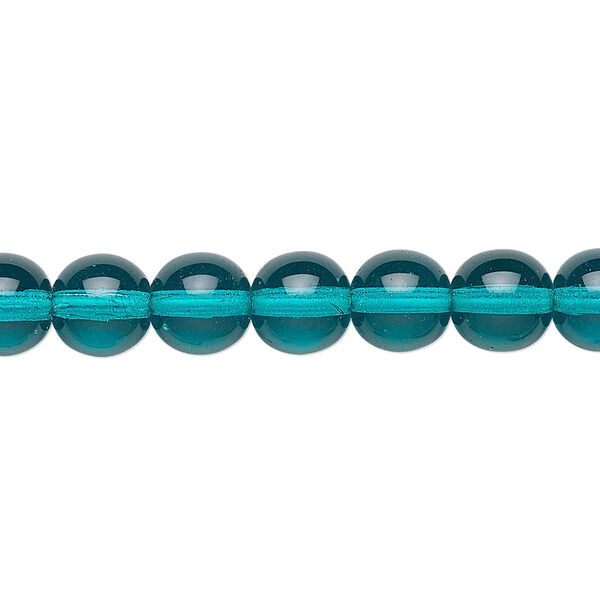 Bead, Preciosa, Czech glass druk, transparent dark aqua green, 8mm round. Sold per 15-1/2" to 16" strand. image number 0