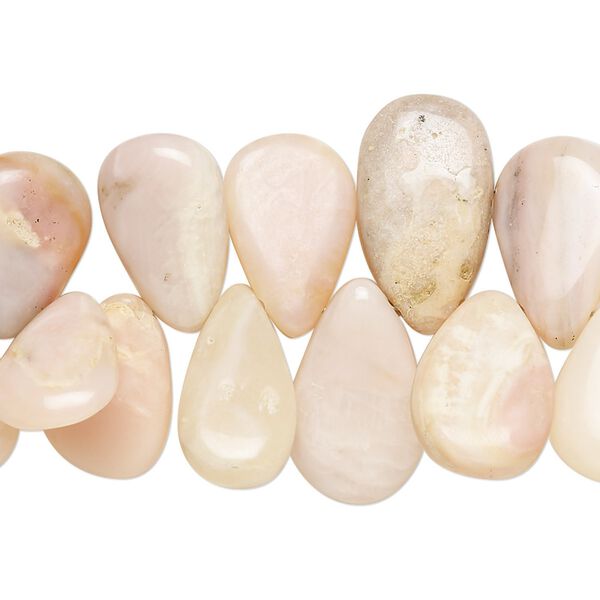 Bead, pink opal (natural), 10x7mm-18x11mm graduated hand-cut top-drilled puffed teardrop with 0.4-1.4mm hole, C+ grade, Mohs hardness 5 to 6-1/2. Sold per 8-inch strand. image number 0