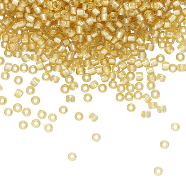 Seed bead, TOHO BEADS®, glass, pkg/7.5g, #11 round, translucent silver-lined frosted light topaz (TR-11-22F). image number 0