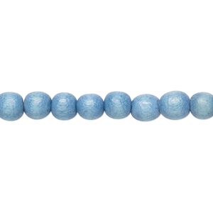 Bead, Taiwanese cheesewood (dyed / waxed), light blue, 5-6mm round. Sold per pkg of (2) 15-1/2" to 16" strands.