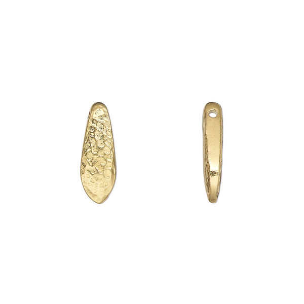 Bead, TierraCast®, "Hammertone" collection, gold-plated pewter (tin-based alloy), 14.5x5mm top-drilled hammered dagger. Sold per pkg of 4. image number 0