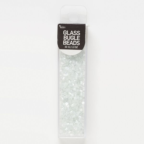 Bugle bead, glass, crystal clear, #1 round tube. Sold per 33-gram pkg. image number 0