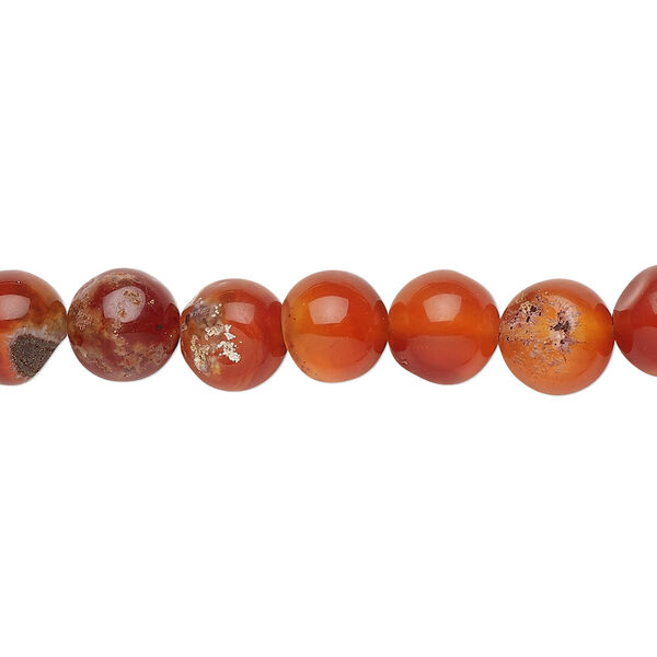 Bead, red agate (dyed / heated), 7-8mm round, C- grade, Mohs hardness 6-1/2 to 7. Sold per 15" to 16" strand. image number 0