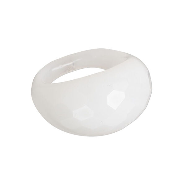 Ring, Everyday Jewelry, lampworked glass, opaque white, 15-6mm wide faceted, size 8. Sold individually. image number 0
