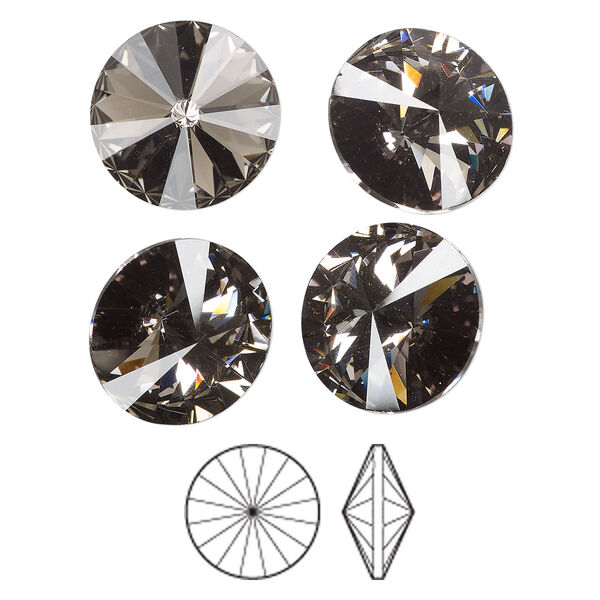 Chaton 4pk black diamond foil back, Preciosa MAXIMA Czech crystal rhinestone 14mm rivoli image number 0