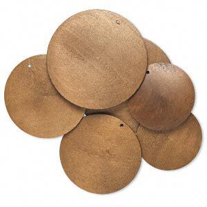 Focal, Korean boxwood (dyed), brown, 40-60mm top-drilled round. Sold per pkg of 3 pairs.