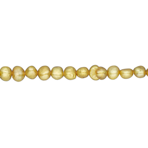 Pearl, cultured freshwater pearl (dyed), golden pear, 3-4mm flat-sided potato, D grade, Mohs hardness 2-1/2 to 4. Sold per 15-inch strand, approximately 105 beads. image number 0