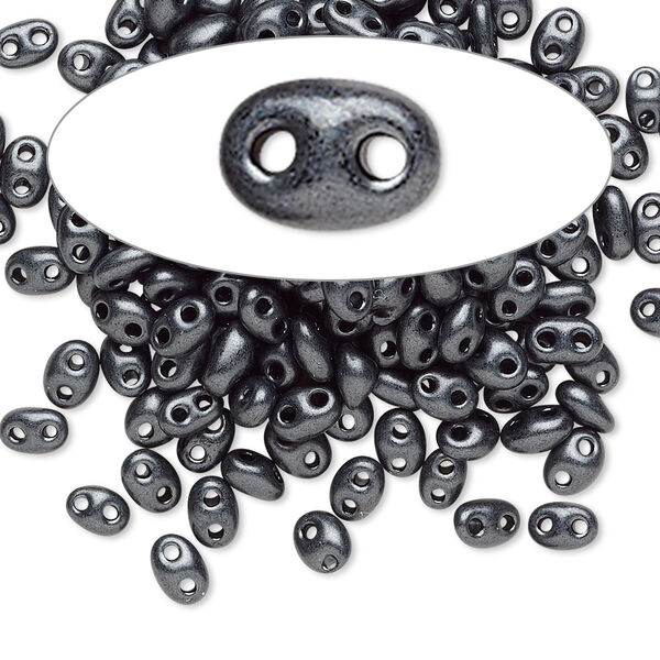Seed bead, Preciosa Twin™ Czech glass, pkg/50g, 5x2.5mm oval, opaque grey terra pearl black, (28949). image number 0