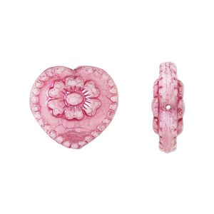 Bead, Preciosa Czech pressed glass, opaque alabaster, dark pink finish, 18x17mm heart. Sold per pkg of 5.