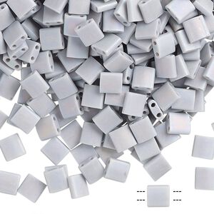 Seed bead, TILA®, glass, pkg/250g, 5mm full tila square, opaque frost rainbow icy grey, (TL-498FR).