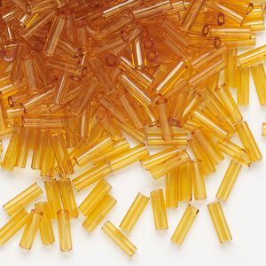 Bead, Preciosa Ornela Czech glass, bugle bead, pkg/50g, 1/4 inch, transparent topaz, (10050).