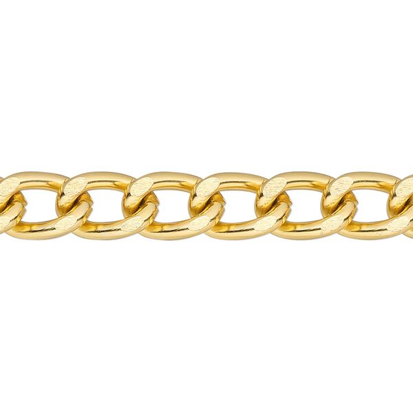 Chain, anodized aluminum, gold, 7mm curb. Sold per pkg of 5 feet. image number 0