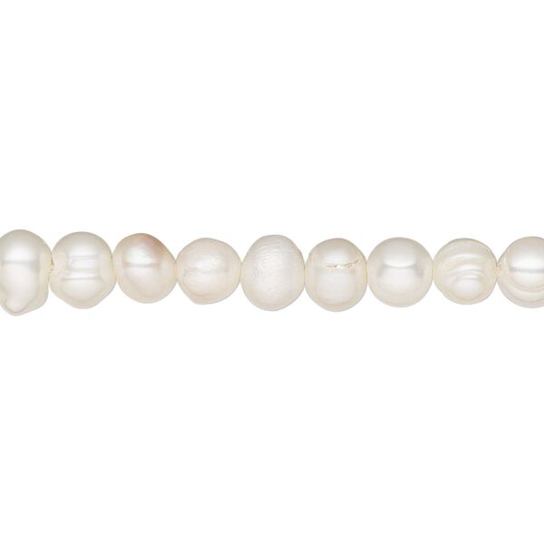Pearl, cultured freshwater (bleached), pkg/15.5 to 16 inches, 5-6mm semi-round, D grade. image number 0