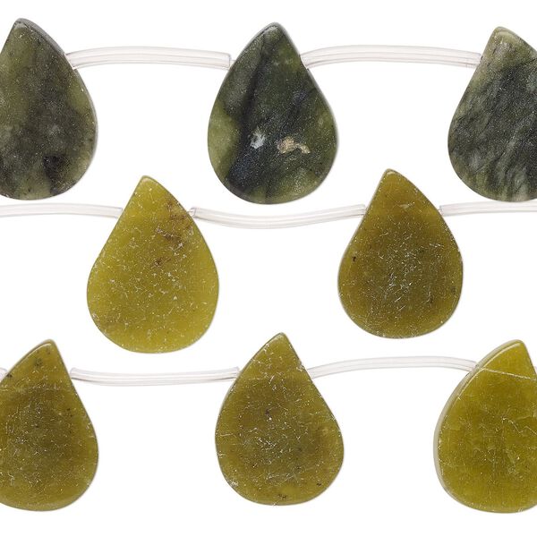 Serpentine 1pkg3, top-drilled flat teardrop bead natural 15 inch mix 21x14mm-26x18mm image number 0