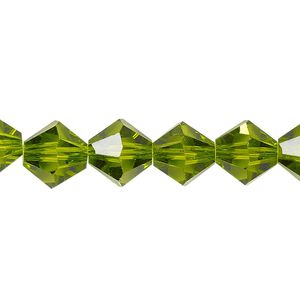 Bead 1pk transparent peridot green, Celestial Crystal® 10mm bicone 8 inch