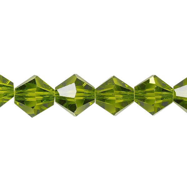 Bead 1pk transparent peridot green, Celestial Crystal® 10mm bicone 8 inch image number 0