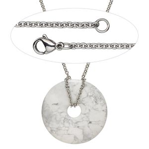 Necklace, Simple and Sleek Jewelry™, white howlite focal and stainless steel chain, 30 inches. Sold individually.