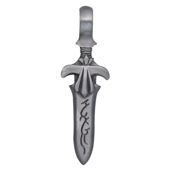 Pendant, "pewter" (zinc-based alloy), 57x17mm sword. Sold individually. image number 0