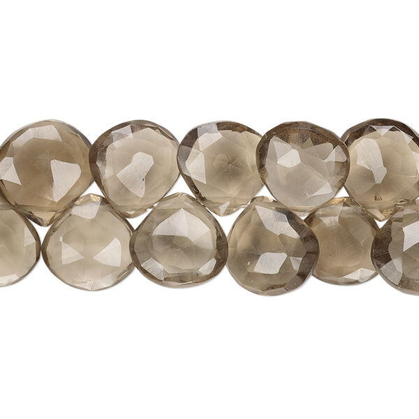 Bead, smoky quartz (heated / irradiated), 9-12mm hand-cut top-drilled faceted puffed teardrop with 0.4-1.4mm hole, B grade, Mohs hardness 7. Sold per 6-inch strand. image number 0