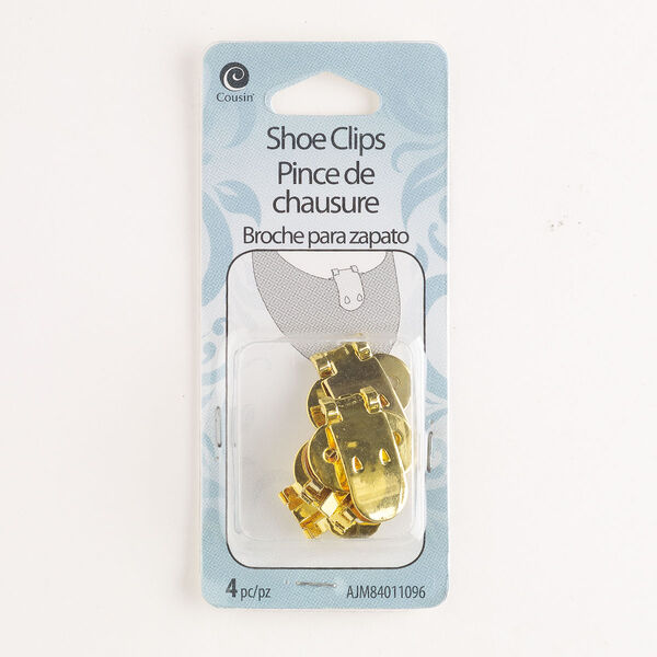 Shoe clip, steel, pkg/4, 23x20mm oval, gold finish. image number 0