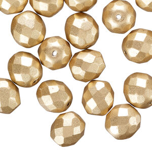 Bead 1pkg600 Czech fire-polished glass, opaque satin gold, 10mm faceted round. 1/2 mass.