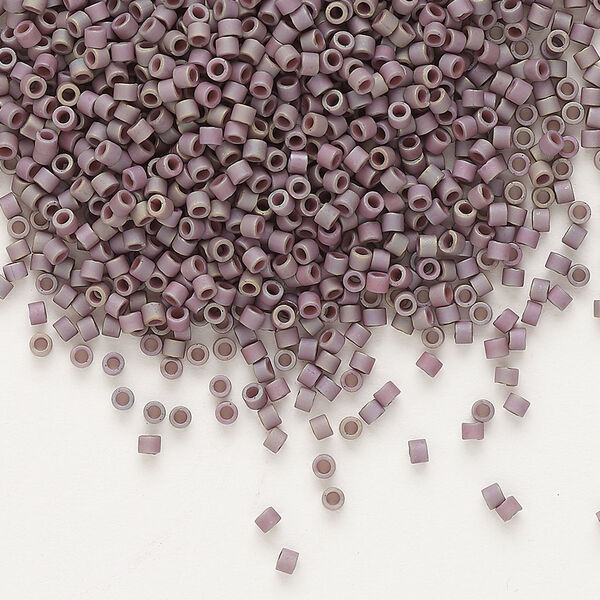 Seed bead, Delica®, glass, pkg/7.5g, #11 round, opaque matte metallic gold iris purple sage (DB-1062). image number 0