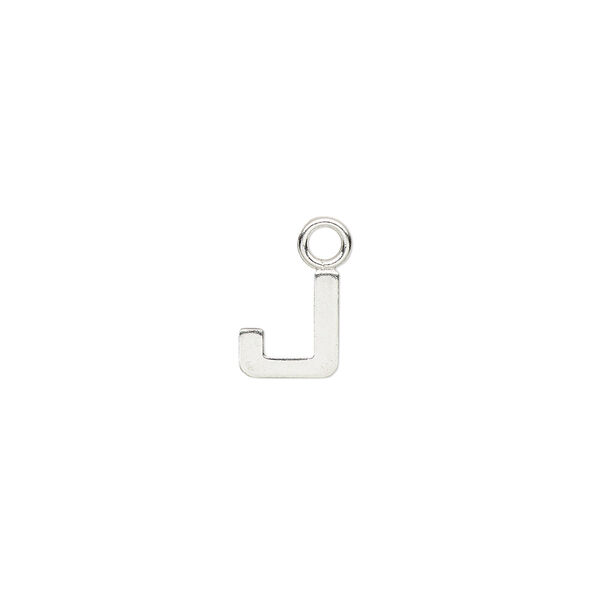 Charm, sterling silver, 8x7mm single-sided modern square alphabet letter J. Sold individually. image number 0