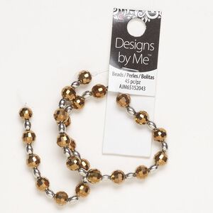 Bead assortment, "pewter" (zinc-based alloy) and glass, pkg/45, opaque bronze and silver finish, 8mm faceted round and 5x4mm oval.