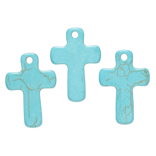 Focal mix "turquoise" (imitation) (resin) 1pkg3, turquoise blue, 37x25mm-38x26mm cross. image number 0