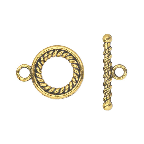 Clasp, toggle, antique gold-finished "pewter" (zinc-based alloy), 16mm double-sided round. Sold per pkg of 10. image number 0