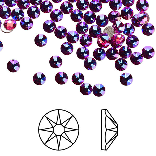 Flat back 1440pk fuchsia shimmer foil back, Swarovski® 3-3.2mm rose round SS12 2088 image number 0
