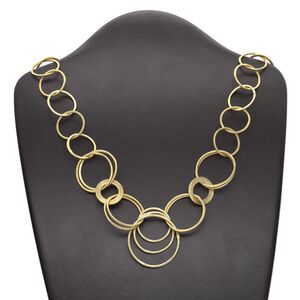 Chain, gold-finished copper, 24mm brushed round / 33mm brushed double round / 41mm brushed triple round, 36 inches with S-hook clasp. Sold individually.