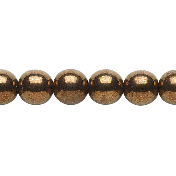 Bead, Czech glass druk, opaque antique gold luster, 10mm round. Sold per 15-1/2" to 16" strand. image number 0