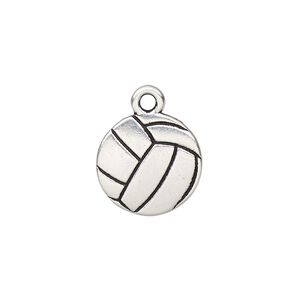 Charm, TierraCast®, antique silver-plated pewter (tin-based alloy), 15.5mm two-sided volleyball. Sold per pkg of 2.