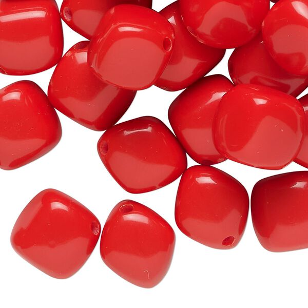 Bead, acrylic, red, 13x11mm diagonally drilled cube. Sold per 2-ounce pkg, approximately 50 beads. image number 0
