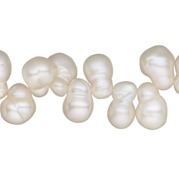 Pearl, cultured freshwater (bleached), white, 6-7mm top-drilled irregular peanut, C grade, Mohs hardness 2-1/2 to 4. Sold per 15-1/2" to 16" strand. image number 0