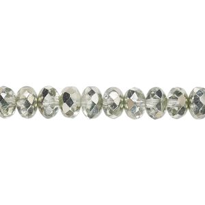 Bead, Czech fire-polished glass, metallic mint, 7x5mm faceted rondelle. Sold per 15-1/2" to 16" strand.