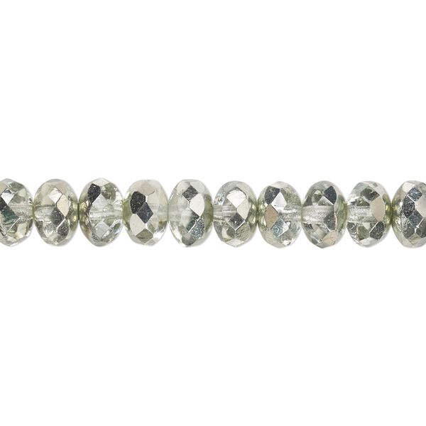 Bead, Czech fire-polished glass, metallic mint, 7x5mm faceted rondelle. Sold per 15-1/2" to 16" strand. image number 0