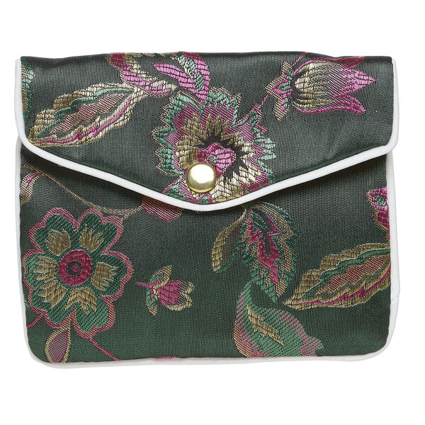 Pouch 1pkg3 silver-finished steel and rayon fabric, multicolored, 4.75x4-inch brocade floral. image number 1
