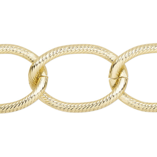 Chain, anodized aluminum, gold, 18mm textured curb. Sold per pkg of 5 feet. image number 0