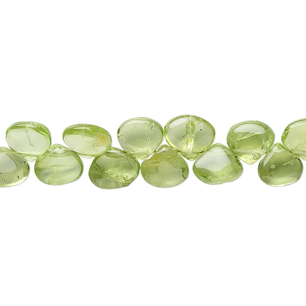 Peridot 1pkg1, hand-cut top-drilled flat teardrop bead natural B grade, 15.5-16 inch 5x4mm-6x4mm image number 0