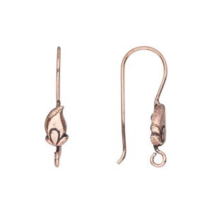 Ear wire fishhook 1pkg10, 28mm / 10x5mm leaf / open loop, 20 gauge antiqued copper 5 pair