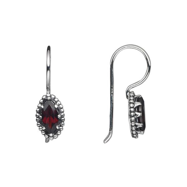 Earring, antiqued sterling silver and garnet (natural), 22x7mm marquise. Sold per pair. image number 0
