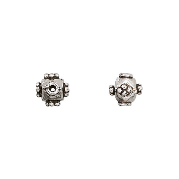 Bead, antiqued sterling silver, 8x8mm beaded square. Sold per pkg of 8. image number 0