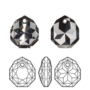 Drop 24pk crystal silver night, Swarovski® 16x13.5mm pendant majestic 6436