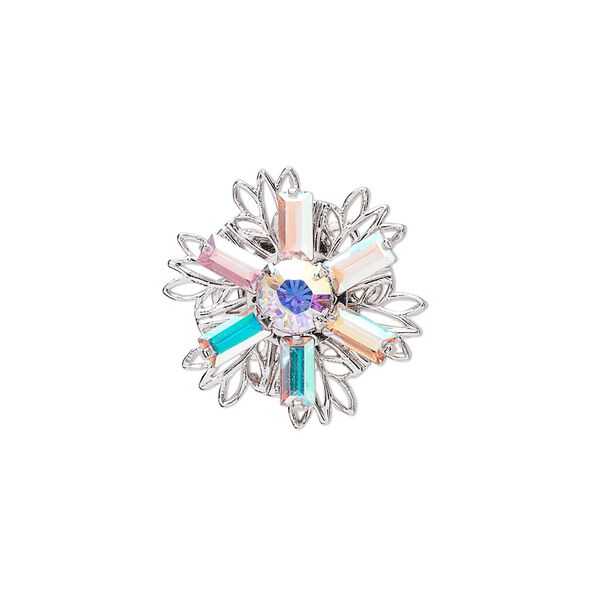 Sew-on 1pk crystal rhodium finish AB, Crystal Passions® 17mm flower 62007 image number 0