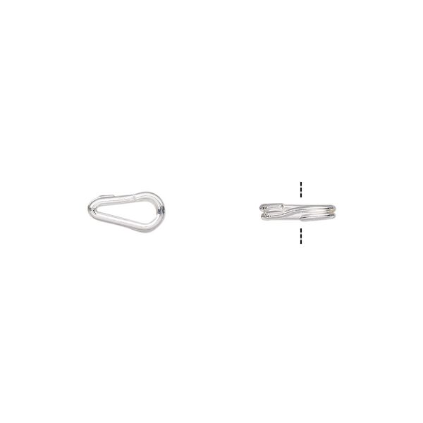 Split ring, silver-plated steel, 8x4mm teardrop with 5.5x2mm hole. Sold per pkg of 10. image number 0