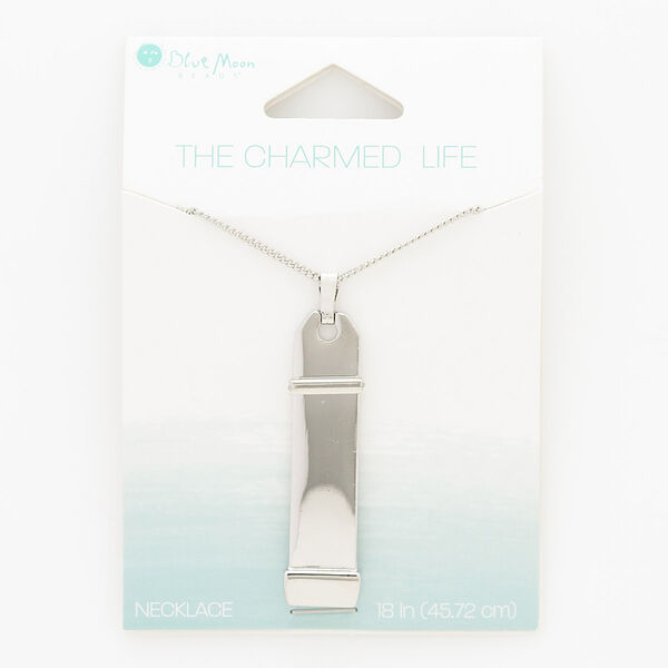 Necklace, silver-finished "pewter" (zinc-based alloy), 42x11mm fancy rectangle, 18 inches with springring clasp. Sold individually. image number 0