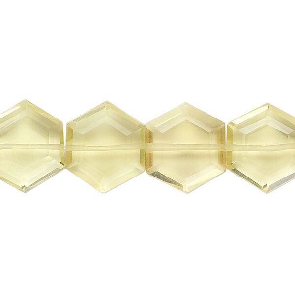 Bead, lemon quartz (heated), 13x12mm hand-cut faceted hexagon, B grade, Mohs hardness 7. Sold per pkg of 10. image number 0